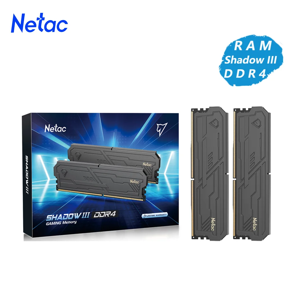 Memória RAM Netac Shadow III DDR4 8Gx2 16Gx2 3200MHz 3600MHz de Alta Qualidade ICS DDR5 4800MHz Dual Channel XMP2.0 Frete Grátis