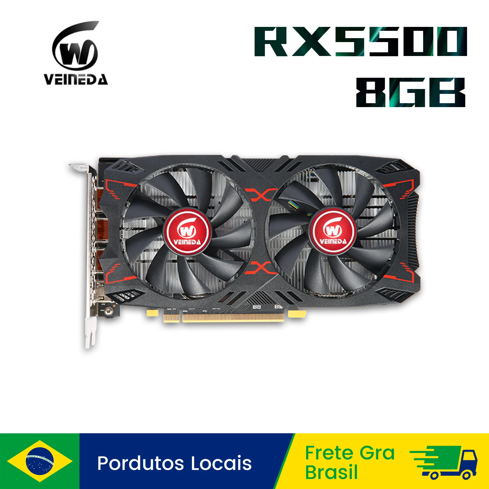 Placa de Vídeo Veineda RX5500 8G para Jogos de PC, 128Bit GDDR6 PCI-E 4.0×8 GPU Radeon RX5500 8GB