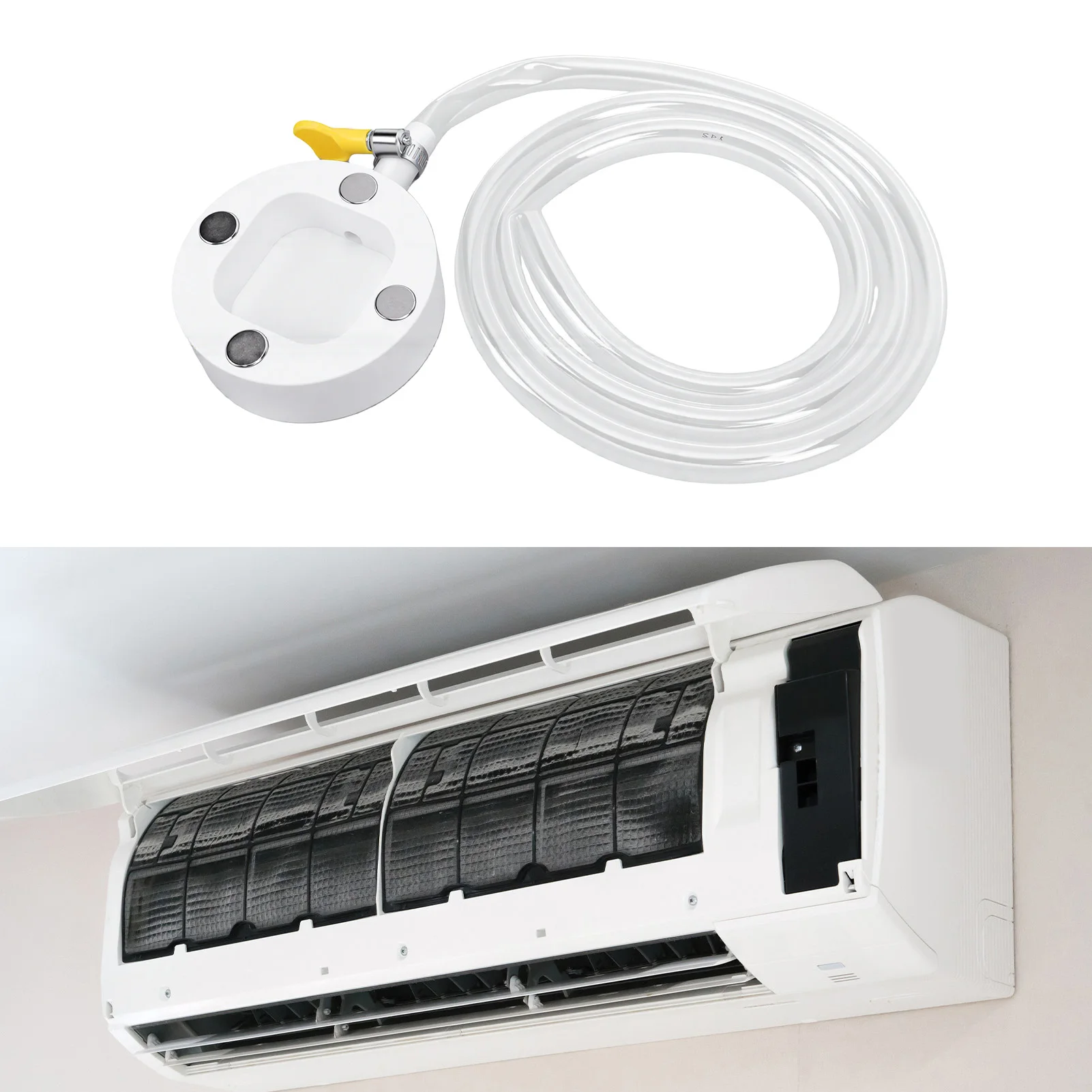 Kit de Drenagem Magnético para Ar Condicionado de Janela: Mangueira Transparente para Drenagem de Condensado com Abraçadeira de Aço Inoxidável e Adaptador Magnético para Ar Condicionado de Janela e Split