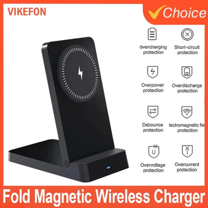 Estação de Carregamento Magnética Rápida 15W, Carregador Sem Fio de Mesa, Suporte Dobrável para Smartphone, Compatível com Magsafe iPhone 16 15 14 13 12 Pro