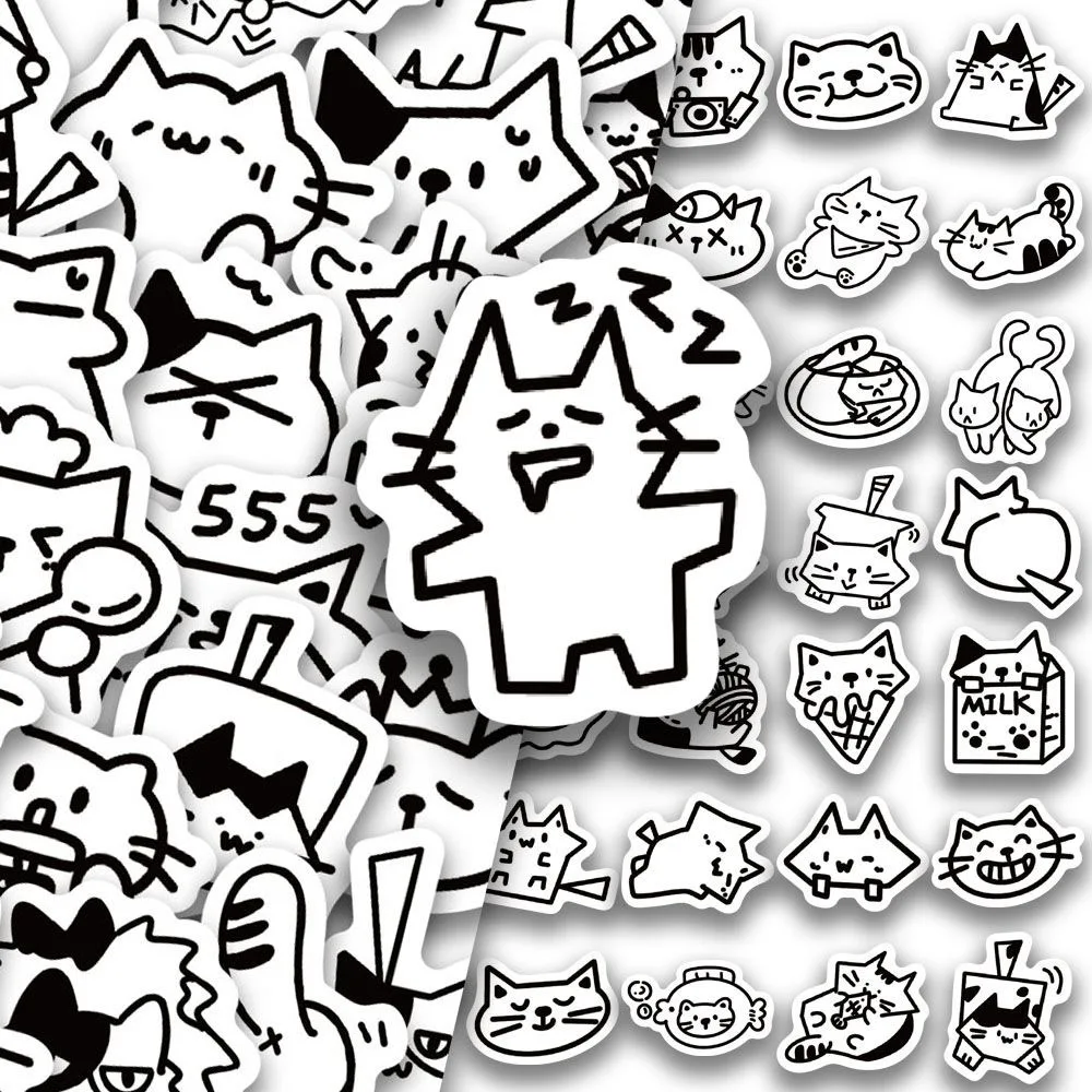 100 peças de adesivos fofos de gato, decalques de gato kawaii para telefone, laptop, mala, caderno, skate, adesivos à prova d'água