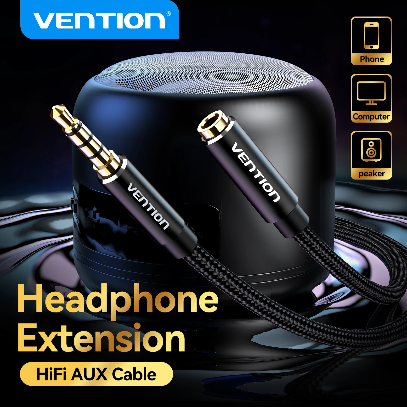 Vention jack 3.5mm cabo de extensão de áudio para computador portátil tv huawei xiaomi estéreo 3.5mm jack aux fone de ouvido alto-falante cabo auxiliar