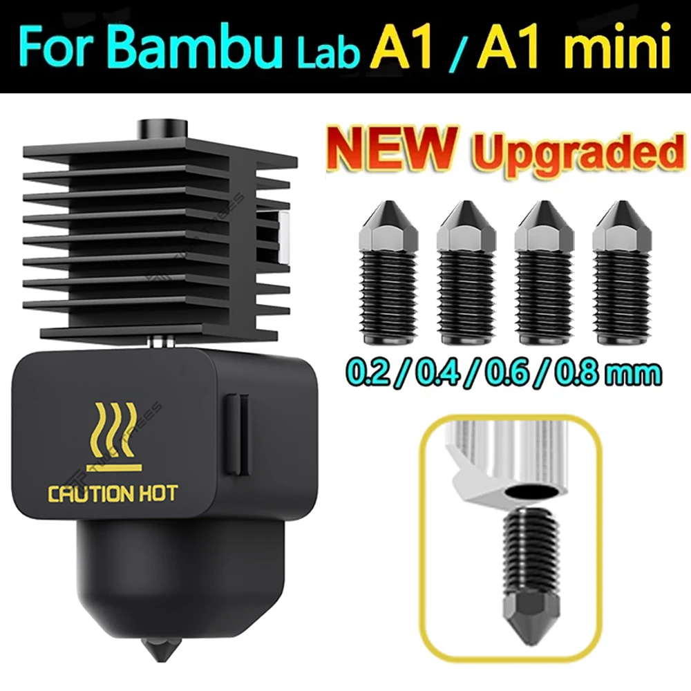 Kit de Atualização Hotend para Bambu Lab A1/A1 Mini com Bico de Aço Temperado de 0,4mm e Capa de Silicone para Hotend Bambulab A1 Mini Kit de Atualização Hotend para Bambu Lab A1/A1 Mini com Bico de Aço Temperado de 0,4mm e Capa de Silicone para Hotend Bambulab A1 Mini