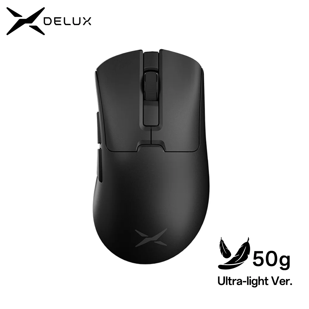 Mouse Gamer Sem Fio Delux M900PRO Ultraleve Ergonômico com Taxa de Polling de 1K/8K, 50g, PAW3395, 500mAh, Acabamento Fosco para Gamers com Mão Direita Grande