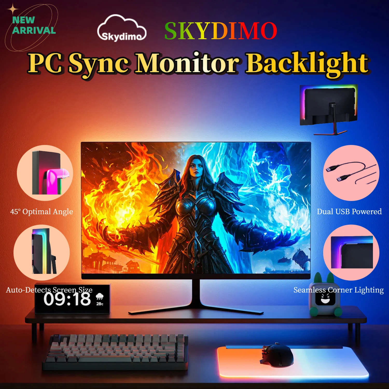 Atualize a luz de fundo do PC RGB para monitor de 24-34 polegadas, luz LED com sincronização em tempo real, modo reativo de música, presente de Natal para jogadores