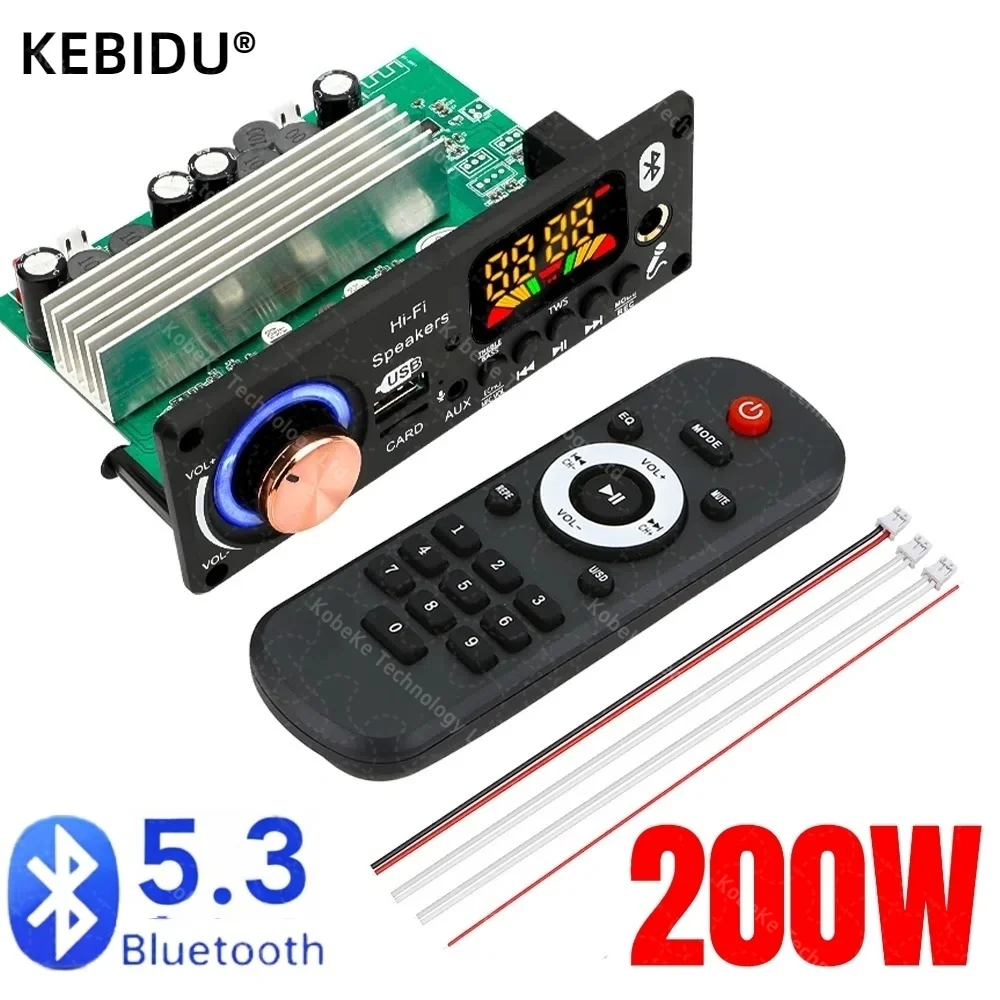 Bluetooth 5.3 diy 200w amplificador mp3 placa decodificadora 12v microfone rádio fm tf usb carro áudio leitor música alto-falante controle volume