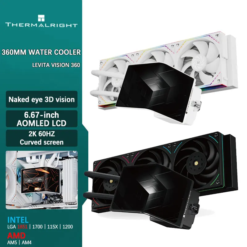 Thermalright LEVITA VISION 360 All-in-one 360MM Refrigerador de água 6,67 polegadas AMOLED LCD 2K 60HZ Tela curvada Olho nu Visão 3D