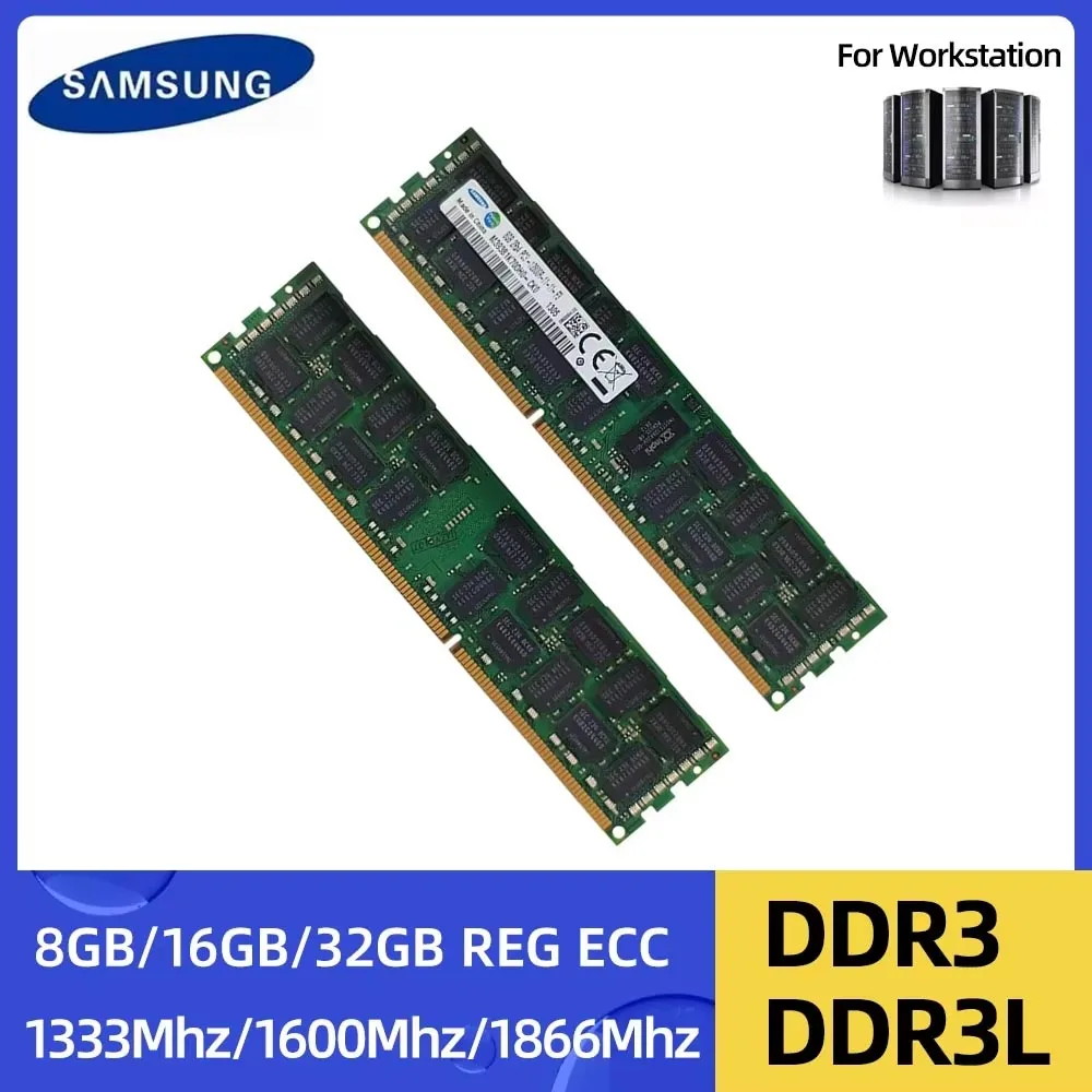 Memória de Servidor SAMSUNG DDR3L DDR3 8GB 16GB 32GB REG ECC 1333MHz 1600MHz 1866MHz DIMM RAM Memória Registrada