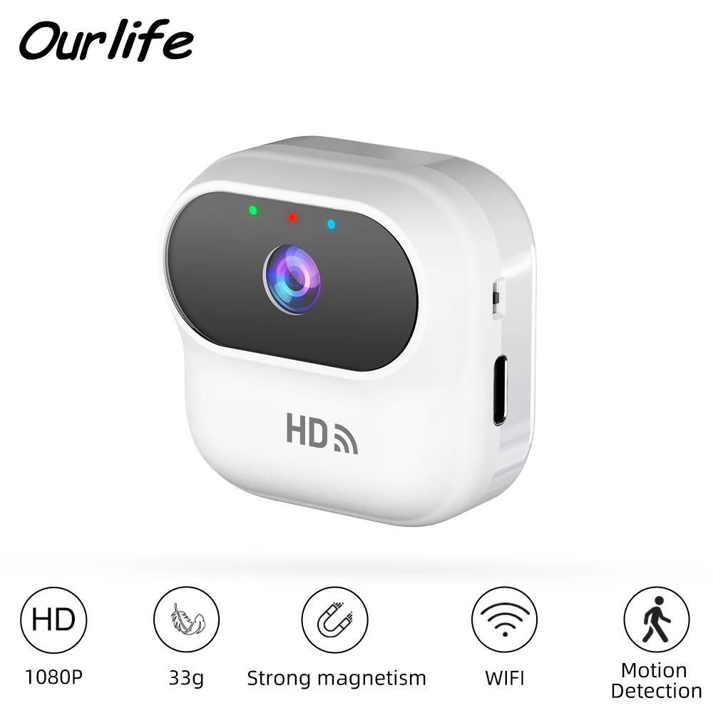Ourlife a800 mini câmera 1080p wifi câmera de segurança em casa inteligente monitor filmadoras câmera de vigilância de vídeo com rastreamento de movimento