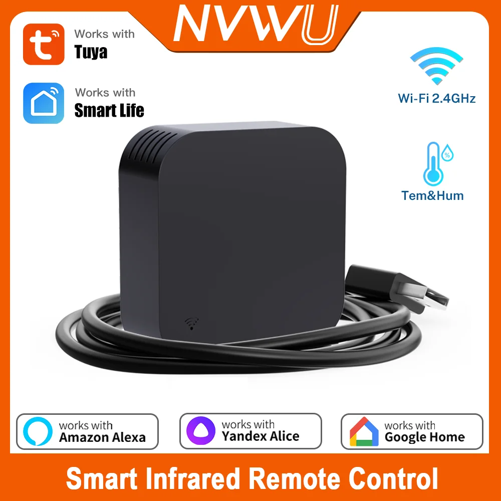 Controle Remoto IR WiFi Tuya para Casa Inteligente, Substitui Controles de TV, DVD, AUD e AC, Funciona com Google Home, SmartLife, Yandex e Alexa