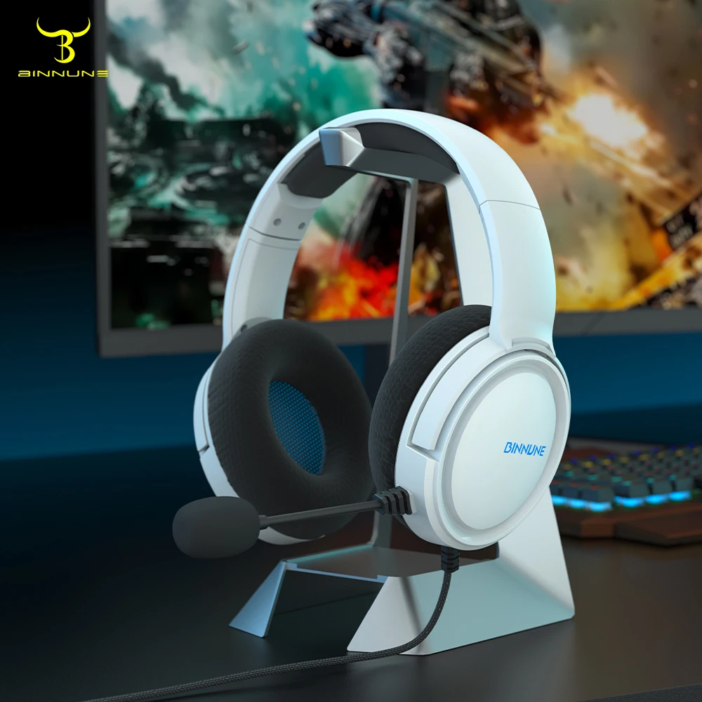 Fone de ouvido para jogos BINNUNE com microfone para PS4 PS5 Xbox Series X | S Xbox One PC Switch Fones de ouvido para jogos com fio para Playstation 5 Xbox 1