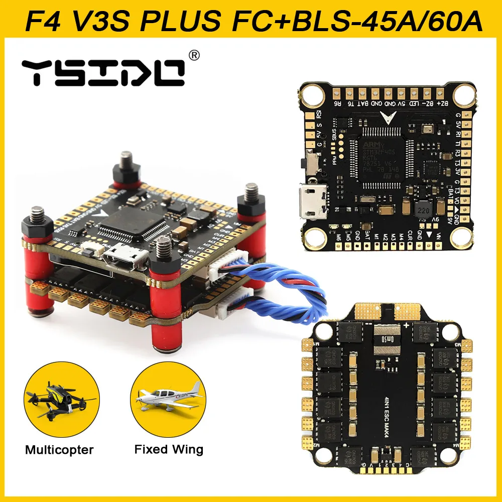 Ysido novo f4 v3s plus controle de vôo fc suporte betaflight/inav BLS-45A/60a 4 em 1 pilha esc para rc fpv drone avião quadcopter