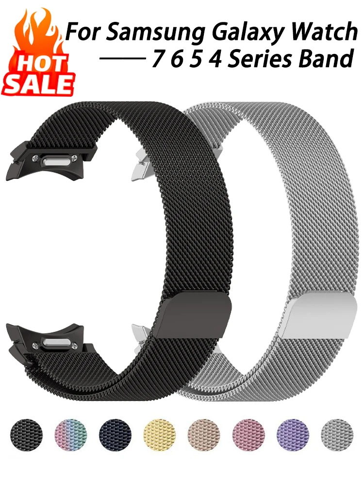 Pulseira Milanese Loop para Samsung Galaxy Watch 7 6 5 4 40mm 44mm 5 Pro, Bracelete de Metal para Galaxy Watch 4 6 Classic 47 43 42 46 mm