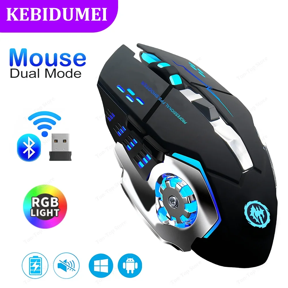 Bluetooth 5.2 mouse rgb gaming mouse 2.4g sem fio recarregável silencioso mouse 3600 dpi mouse para macbook portátil tablet