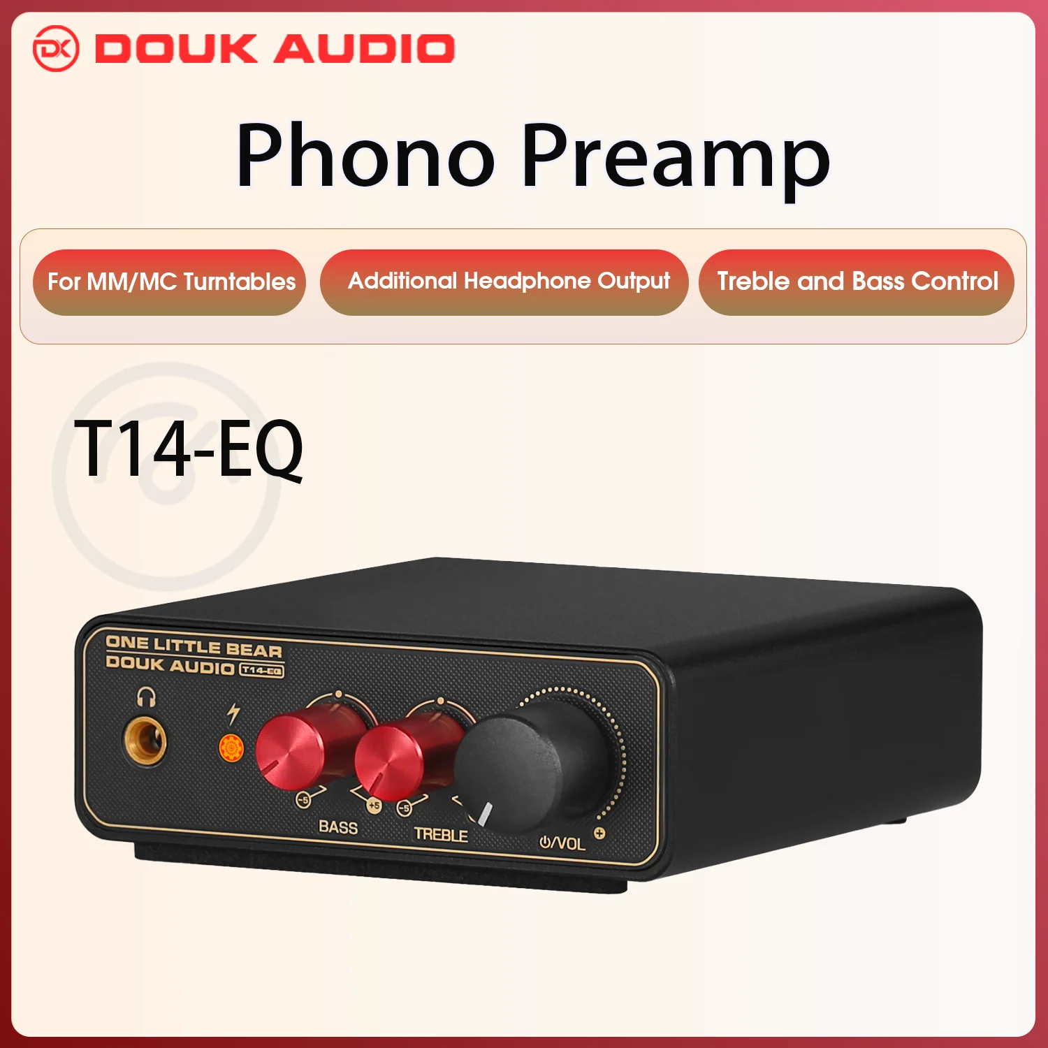 Douk Audio-Stereo Phono Estágio Preamp, Início Turntables Preamplifier, 3,5 milímetros Headphone Amp, T14-EQ, RIAA MM MC