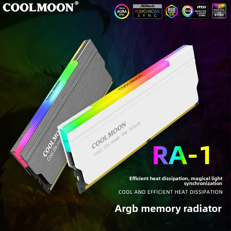 Coolmoon argb ram dissipador de calor rgb cooler de memória para desktop pc 5v sincronização led endereçável, liga de alumínio memória espalhador de calor RA-1