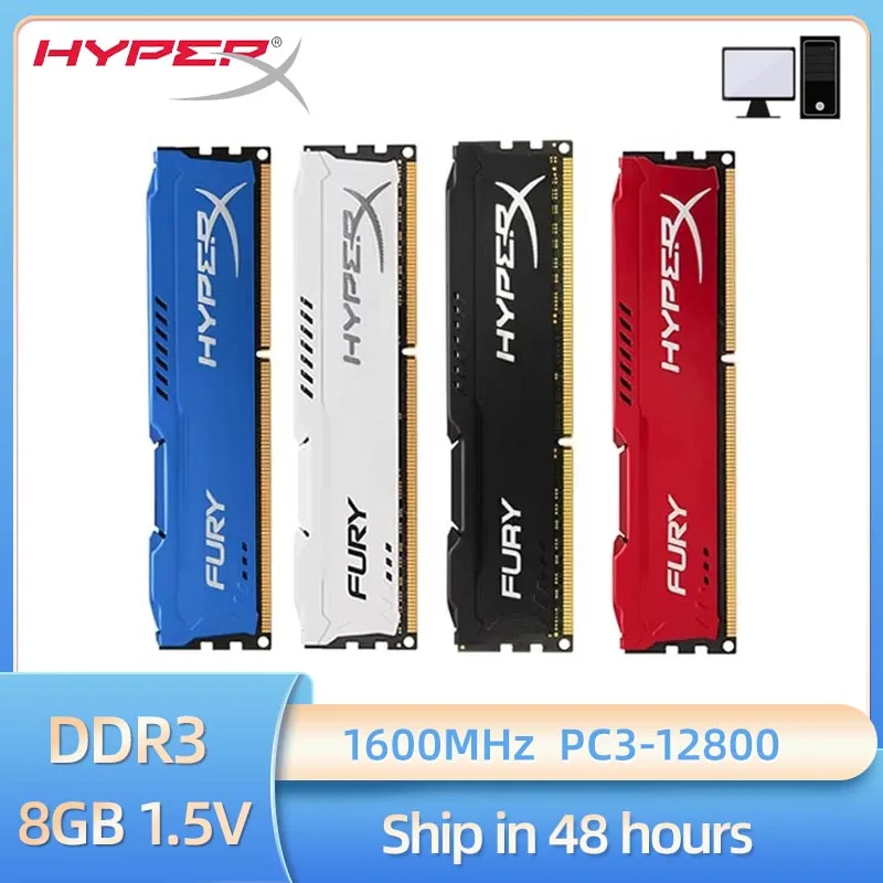 HyperX Fury Memoria Ram DDR3 8GB 1600MHz Desktop RAM 240Pin 1.5V PC3-12800 DIMM Não-ECC
