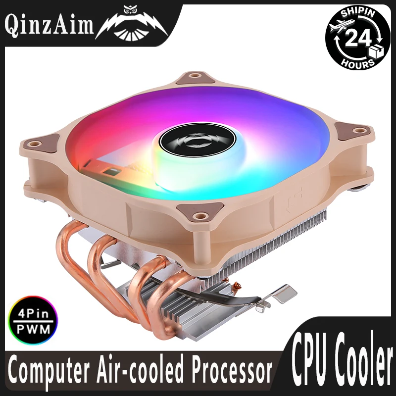 Cooler de Processador QiuzAim com Refrigeração a Ar, 2/4 Heat Pipes, Ventoinha de CPU 120mm, Compatível com 4 Pinos/PWM, LGA2011, 115x, 1200, 1700, AM4, X99, X79, AM5, 2066