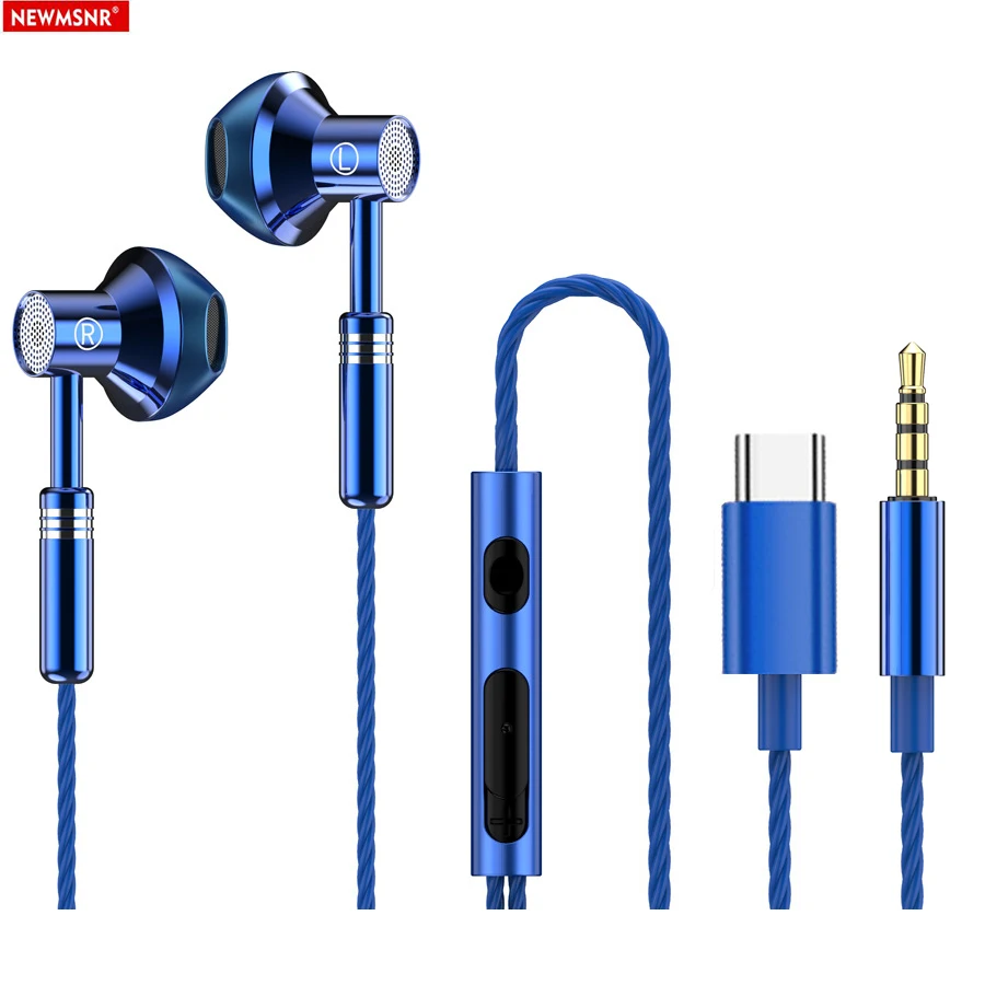 Novo 9d som surround fones de ouvido metal tipo c & 3.5mm fone de ouvido intra-auricular gamer fones de ouvido com controle com fio para samsung com microfone hd