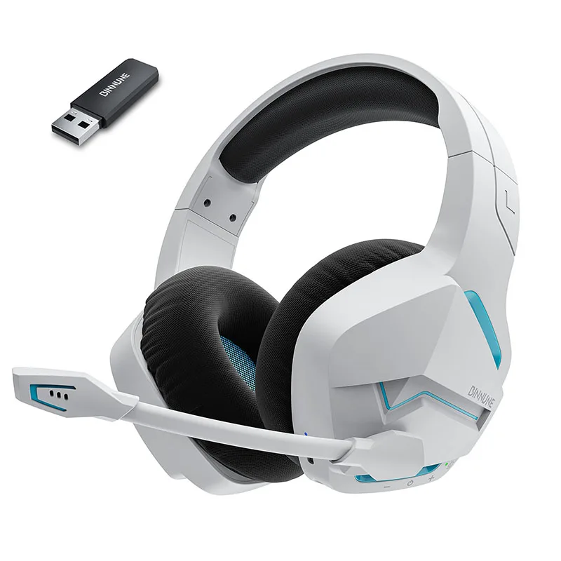 BINNUNE BW01 Fone de ouvido sem fio para jogos para PC PS4 PS5 Playstation 4 5, 2.4G sem fio Bluetooth USB Gamer Fones de ouvido com microfone
