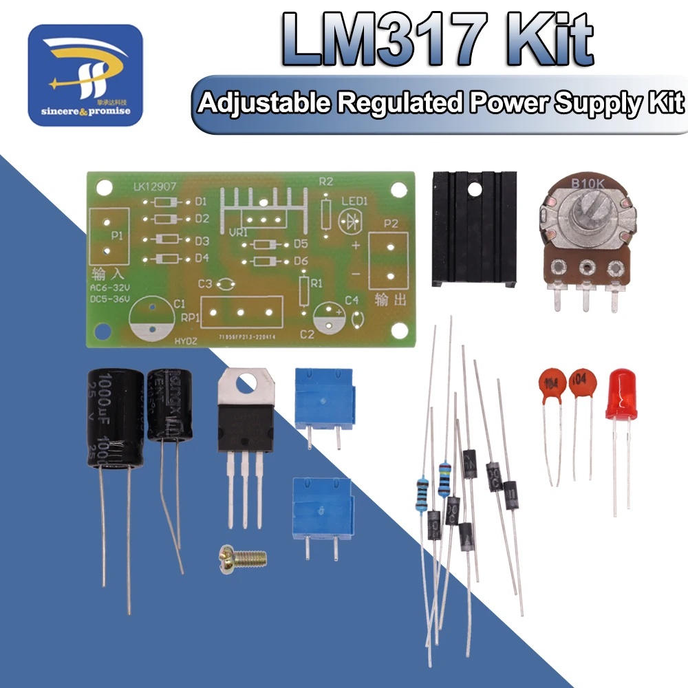 Kit de fonte de alimentação regulada lm317, fonte de alimentação dc ajustável contínua, peças de treinamento de ensino diy 1.5v-12v Kit de fonte de alimentação regulada lm317, fonte de alimentação dc ajustável contínua, peças de treinamento de ensino diy 1.5v-12v