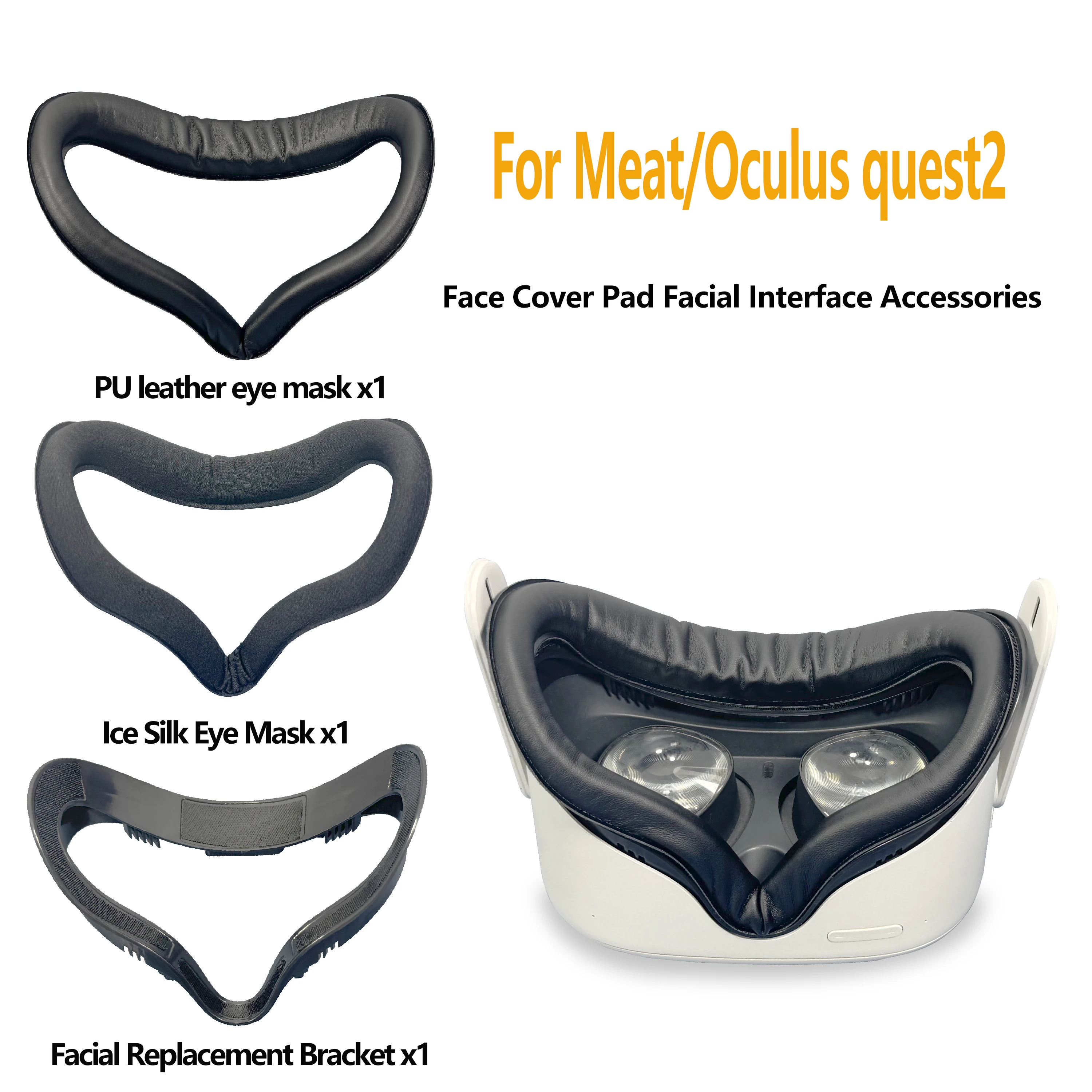 Capa Facial para Oculus Quest 2, Almofada de PU, Kit de Acessórios para Interface Facial com Almofadas para os Olhos para Maior Conforto Durante o Uso de VR Capa Facial para Oculus Quest 2, Almofada de PU, Kit de Acessórios para Interface Facial com Almofadas para os Olhos para Maior Conforto Durante o Uso de VR