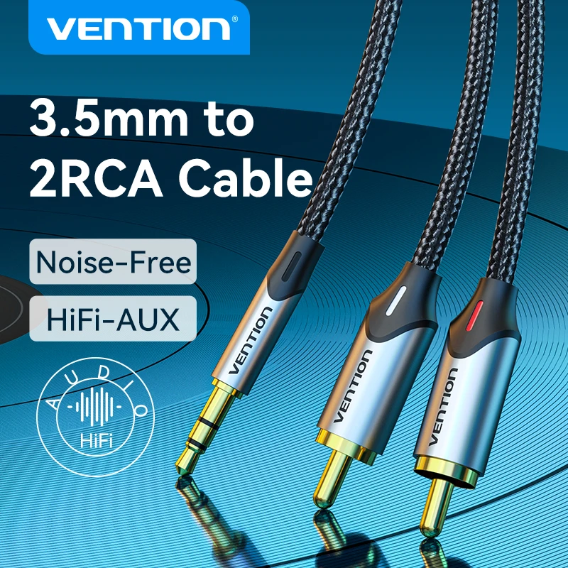 Vention cabo rca estéreo de alta fidelidade 3.5mm jack para 2rca cabo de áudio aux rca 3.5 y divisor para amplificadores áudio cabo de cinema em casa rca