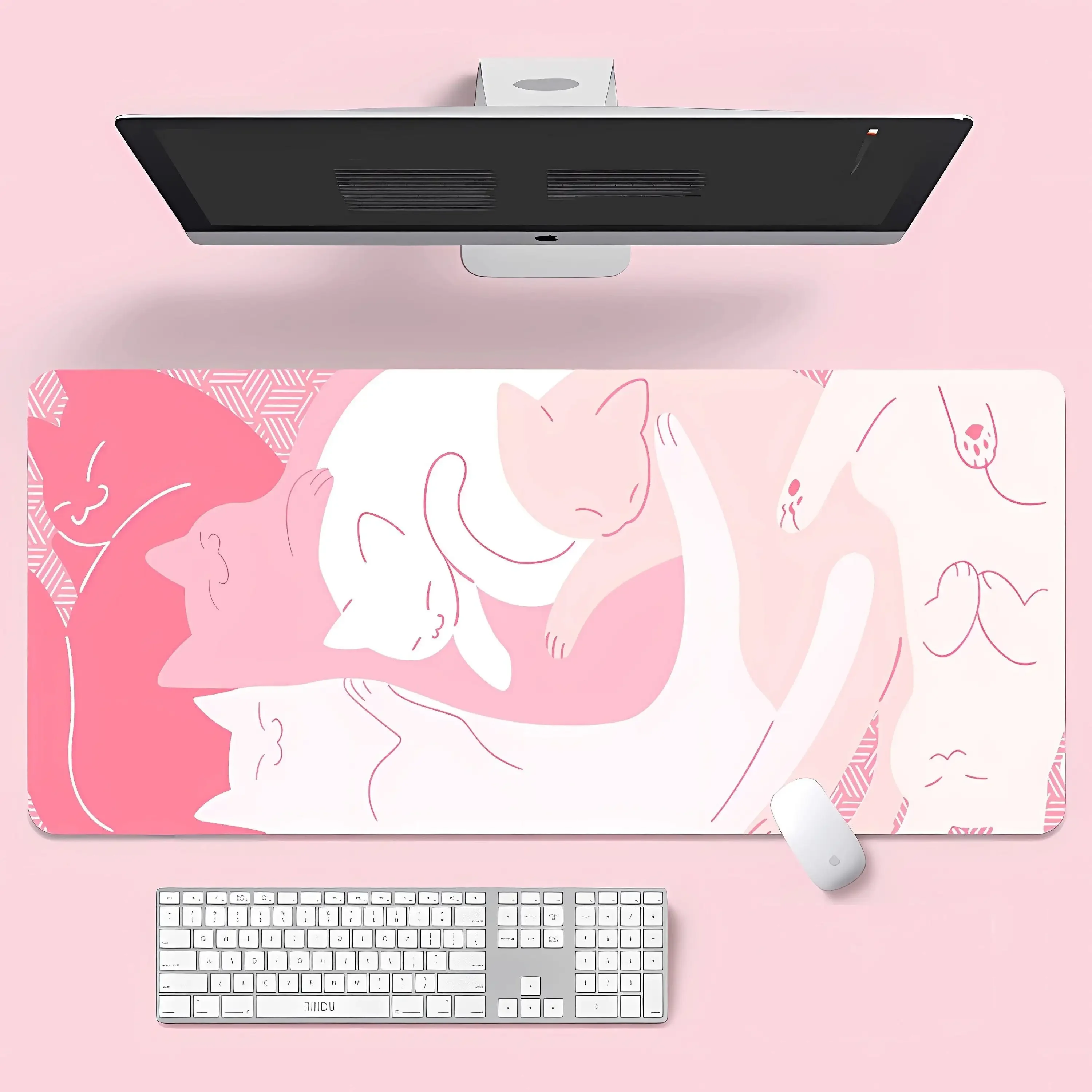 Mouse Pad Grande XXL 900x400 com Design de Gato Azul Fofo, Tapete de Mesa Kawaii, Acessórios para Computador, Mousepad Grande de Borracha para Gamers