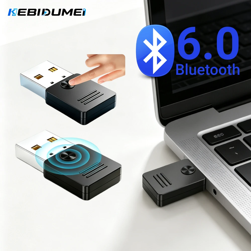 Adaptador USB Bluetooth 6.0 KEBIDUMEI para PC, Caixa de Som, Mouse e Teclado Sem Fio para Windows 11/10/8.1, Receptor Bluetooth Adaptador USB Bluetooth 6.0 KEBIDUMEI para PC, Caixa de Som, Mouse e Teclado Sem Fio para Windows 11/10/8.1, Receptor Bluetooth