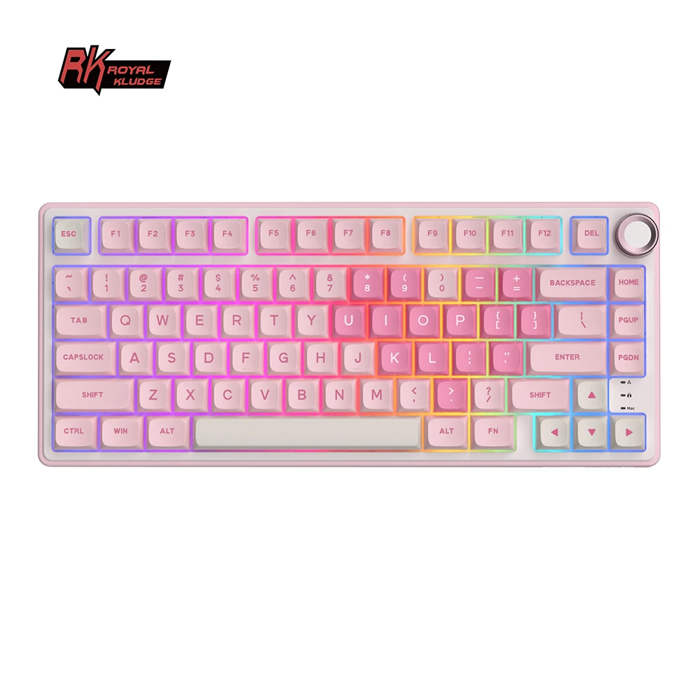 Teclado Mecânico RK Royal Kludge R75 em Inglês, 81 Teclas, Hot-Swappable, Estrutura Gasket, RGB, Teclado Gamer com Fio e Keycaps PBT