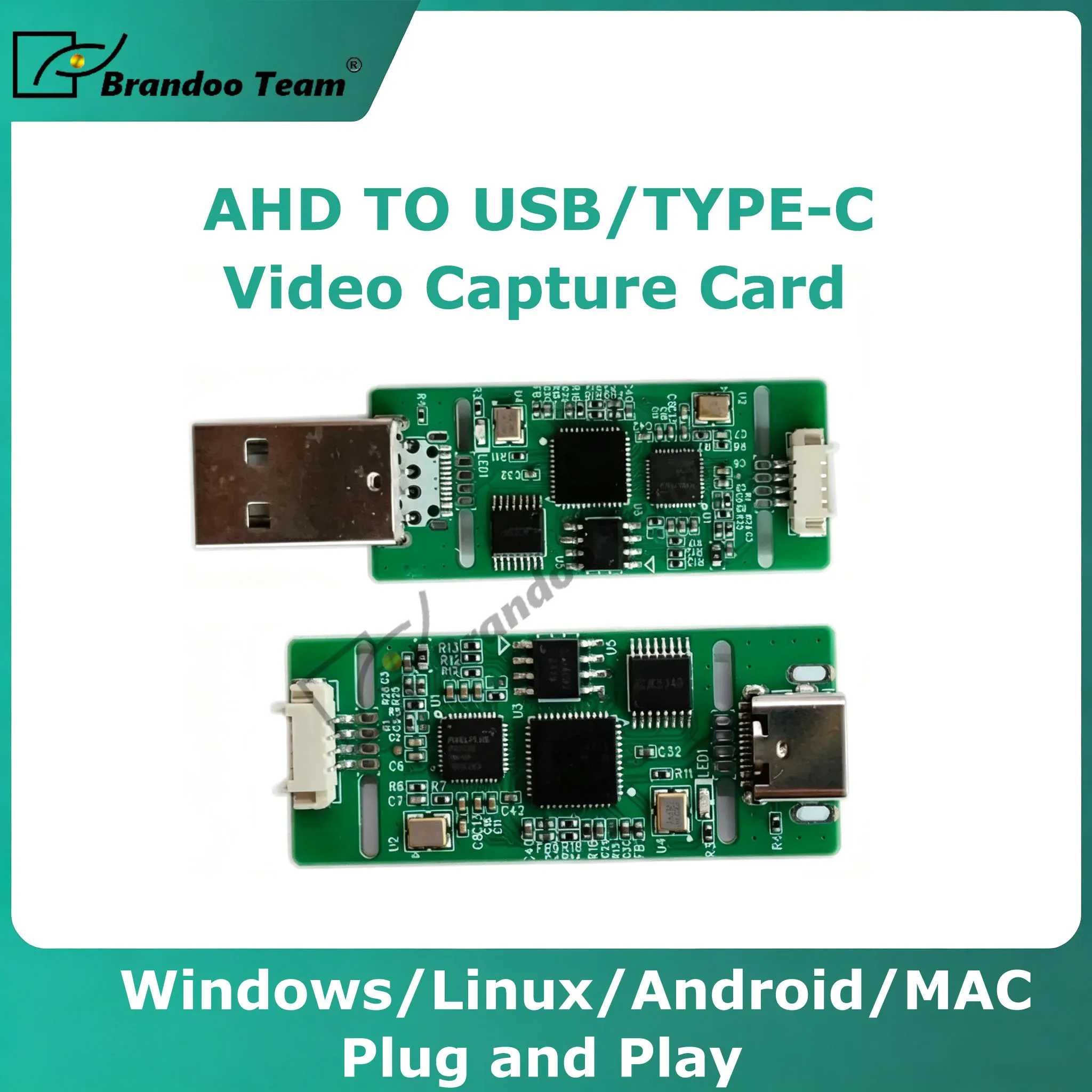 Placa de Captura de Vídeo AHD para USB 1080P USB-C 2MP com Entrada AHD para Câmera CCTV e Câmera de Referência