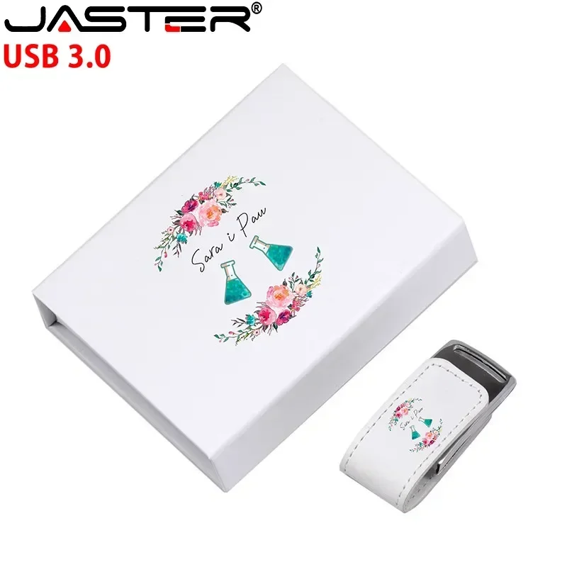 Unidade flash usb 3.0 de couro com logotipo personalizado gratuito, 4gb, 8gb, 16gb, 32gb, 64gb, 128gb, caixa de memória para fotografia de casamento, disco u