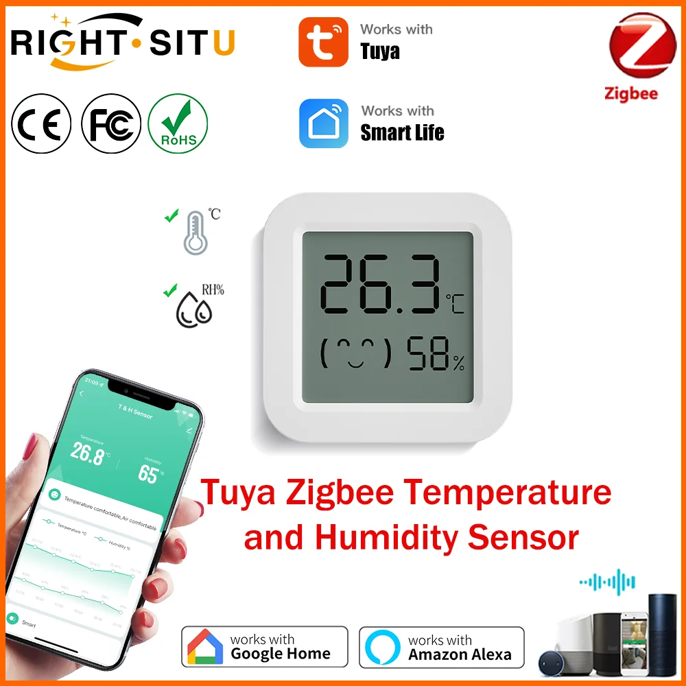 Tuya inteligente zigbee 3.0 sensor de umidade temperatura app controle remoto termômetro para casa inteligente trabalho com alexa zha zigbee2mqtt