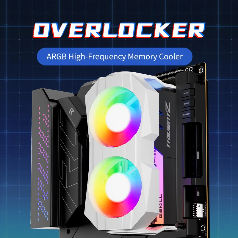 Radiador de memória Power Train Z-X5 DDR4 DDR5 Suporte RAM Dissipador de calor Cooler 4Pin PWM 5V 3Pin ARGB PC Radiador de resfriamento de memória Ventilador duplo