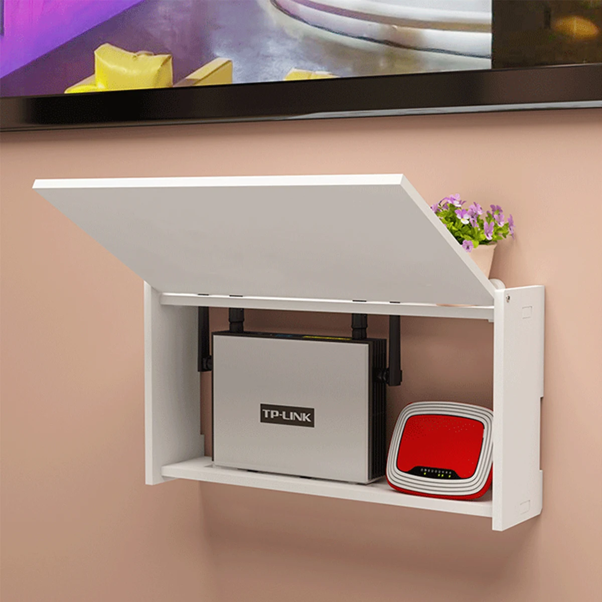 Caixa de Armazenamento para Roteador WiFi Montada na Parede, Organizador de Cabos Sem Perfuração para TV Box e Modem