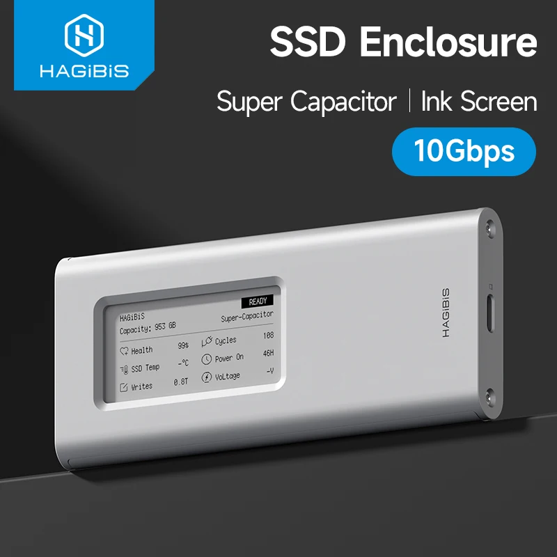 Case Externo de Alumínio Hagibis M.2 NVMe SSD com Tela E-Ink 10Gbps para SSDs 2230/2242/2260/2280 Case Externo de Alumínio Hagibis M.2 NVMe SSD com Tela E-Ink 10Gbps para SSDs 2230/2242/2260/2280