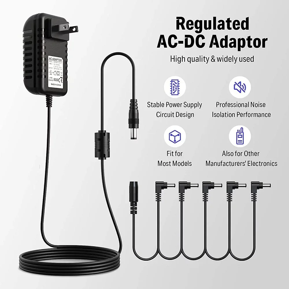 Adaptador de fonte de alimentação para pedal de guitarra, 9v dc, eua, reino unido, ue, ponta negativa, 5 vias, cabos de corrente de margarida, compatível com a maioria dos pedais de guitarra Adaptador de fonte de alimentação para pedal de guitarra, 9v dc, eua, reino unido, ue, ponta negativa, 5 vias, cabos de corrente de margarida, compatível com a maioria dos pedais de guitarra
