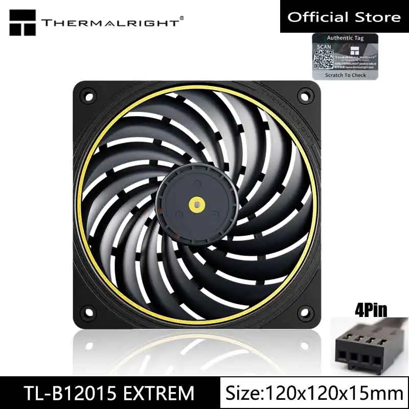 Ventoinha de refrigeração para chassis Thermalright TL-B12015 EXTREM, 12 cm/120x120x15 mm/pás da ventoinha LCP/rolamentos de esferas duplos/baixo ruído/estrutura em PPS.