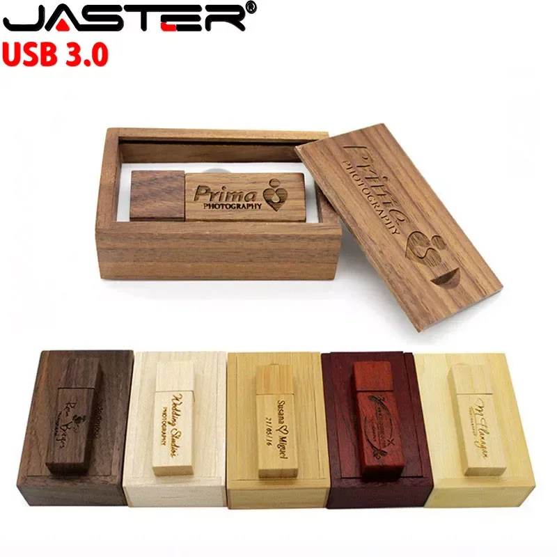 Pen Drives JASTER USB 3.0 128GB, Pen Drive de Madeira com Logotipo Personalizado Grátis, 64GB 32GB, Disco U, Presente Criativo para Casamento.