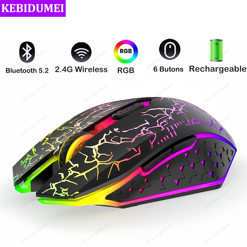 Bluetooth 5.2 mouse rgb 2.4g mouse sem fio de modo duplo mouse para jogos 6 botões mouse silencioso para macbook tablet laptops computador