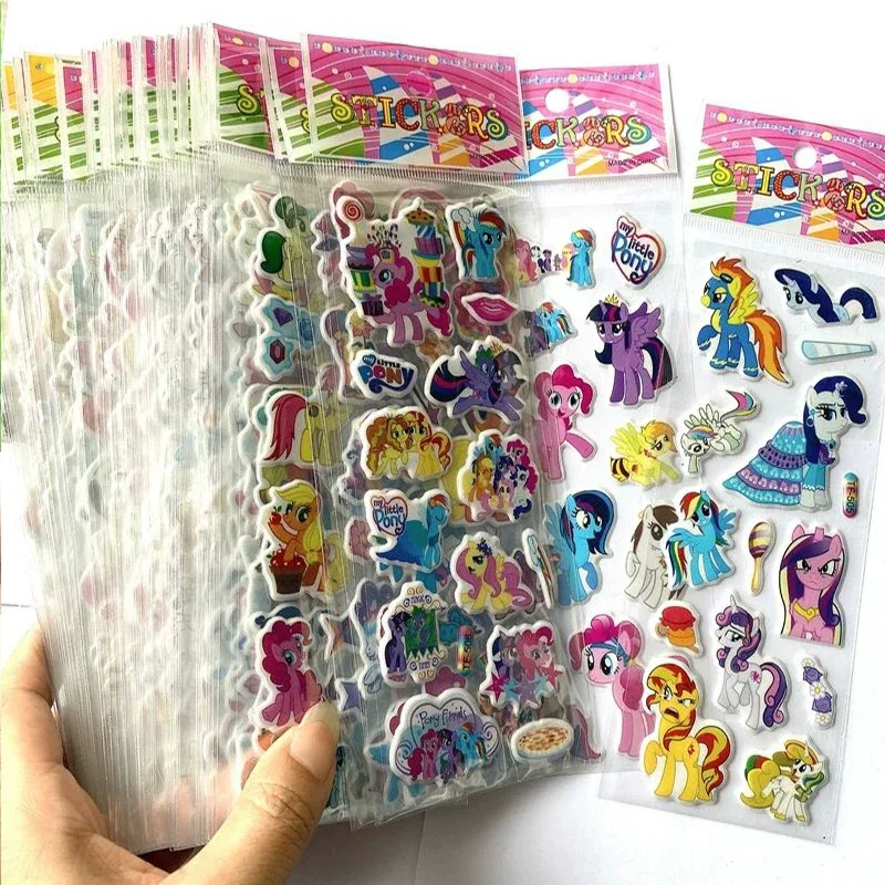 Conjunto de 12 Folhas de Adesivos Kawaii My Little Pony para Crianças, Adesivos de PVC 3D para Decoração de Scrapbook e Cadernos, Presentes DIY