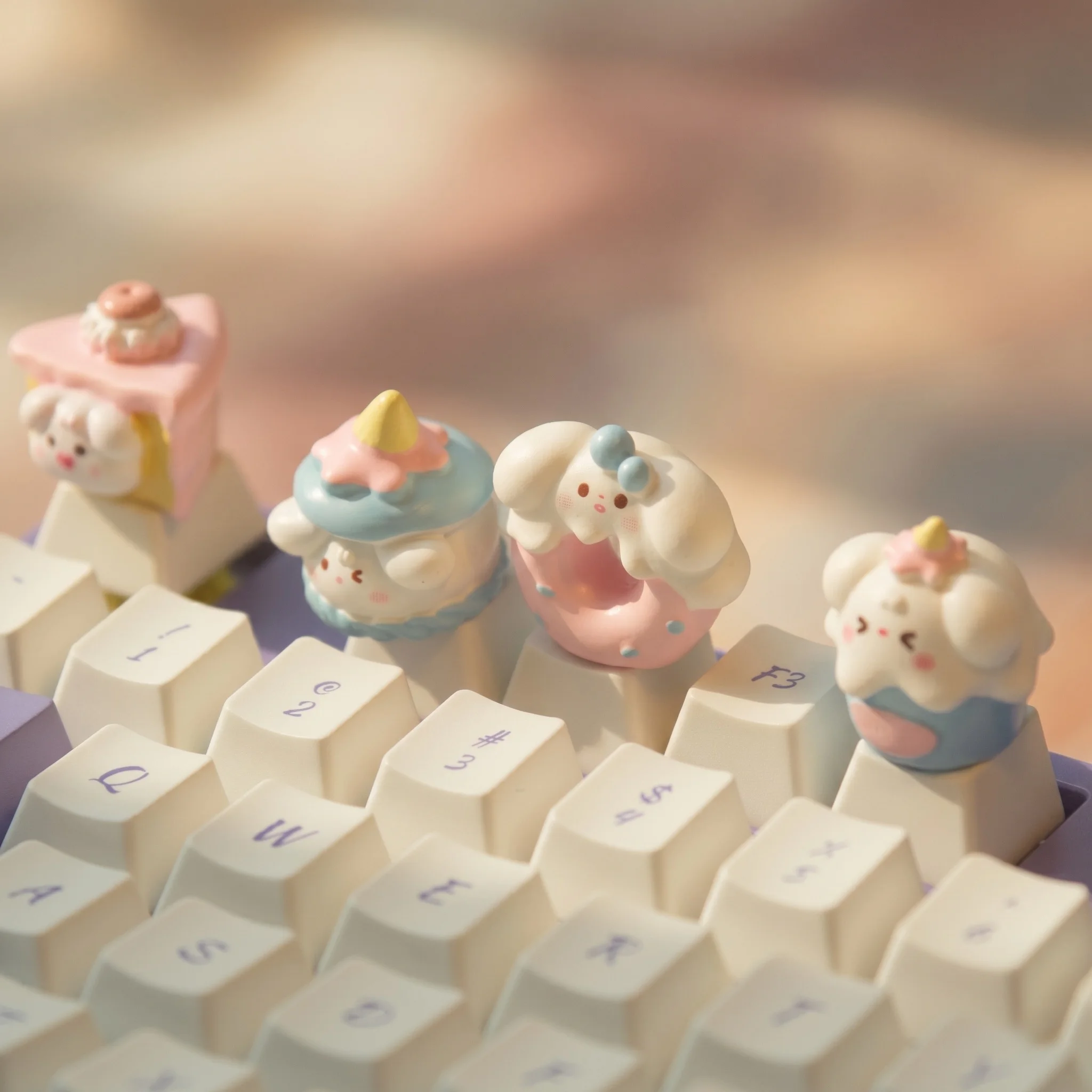 Conjunto de Teclas de Bolo Fofo Estilo INS Estético para Teclado Mecânico, Tecla 3D de Sobremesa, Sorvete e Unicórnio para Teclado Gamer Cherry MX