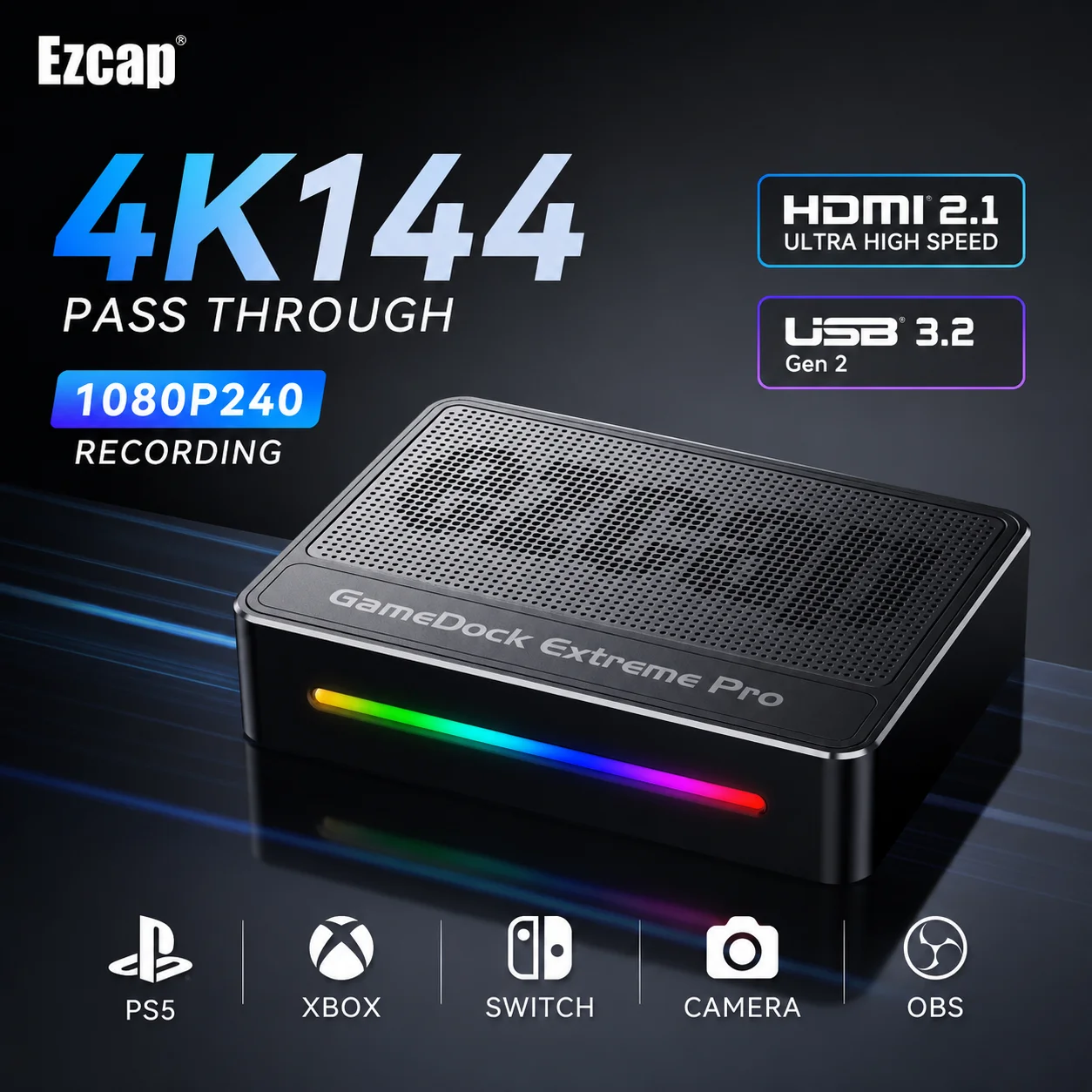 Placa de Captura de Vídeo HDMI Ezcap401 USB3.2 HDMI2.1 4K144 HDR VRR 1080P240 Gravador de Jogos para PS5 Xbox Switch Câmera DSLR OBS Live Placa de Captura de Vídeo HDMI Ezcap401 USB3.2 HDMI2.1 4K144 HDR VRR 1080P240 Gravador de Jogos para PS5 Xbox Switch Câmera DSLR OBS Live