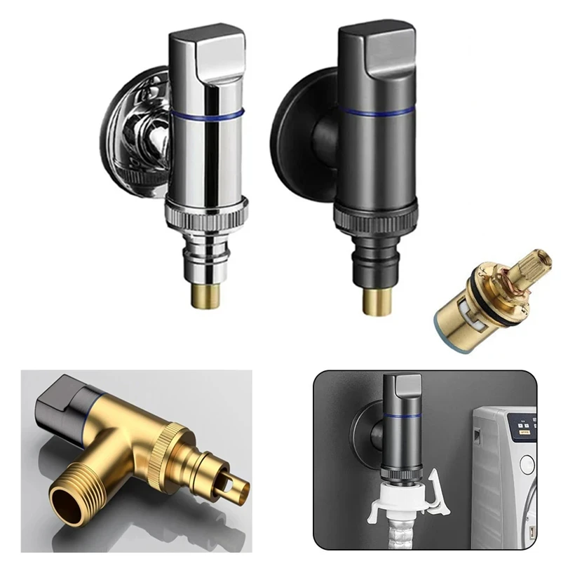 Multi-função torneira da máquina de lavar roupa de bronze parada de água válvula de ângulo de abertura rápida fixado na parede g1/2 clipe de parada de água triângulo valv