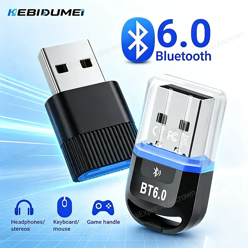 Adaptador Bluetooth 6.0 KEBIDUMEI 2-em-1 Transmissor e Receptor de Áudio Sem Fio Dongle USB para Fones de Ouvido e Caixas de Som Windows 8.1/10/11 Adaptador Bluetooth 6.0 KEBIDUMEI 2-em-1 Transmissor e Receptor de Áudio Sem Fio Dongle USB para Fones de Ouvido e Caixas de Som Windows 8.1/10/11
