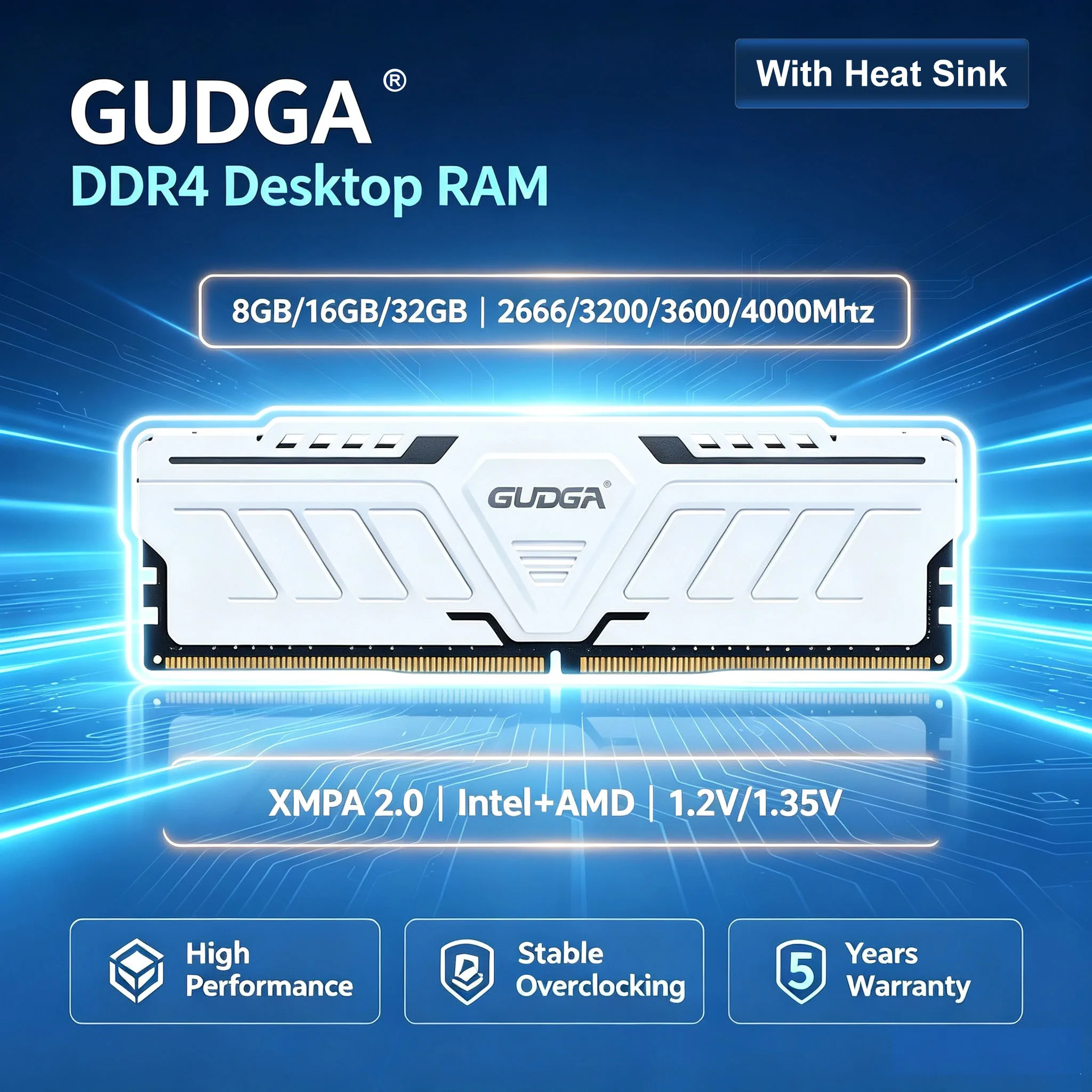 Memória GUDGA Desktop DDR4 32GB 16GB 8GB 3200MHz Memória RAM para PC4 Desktop Gaming, compatível com placas-mãe DDR4.