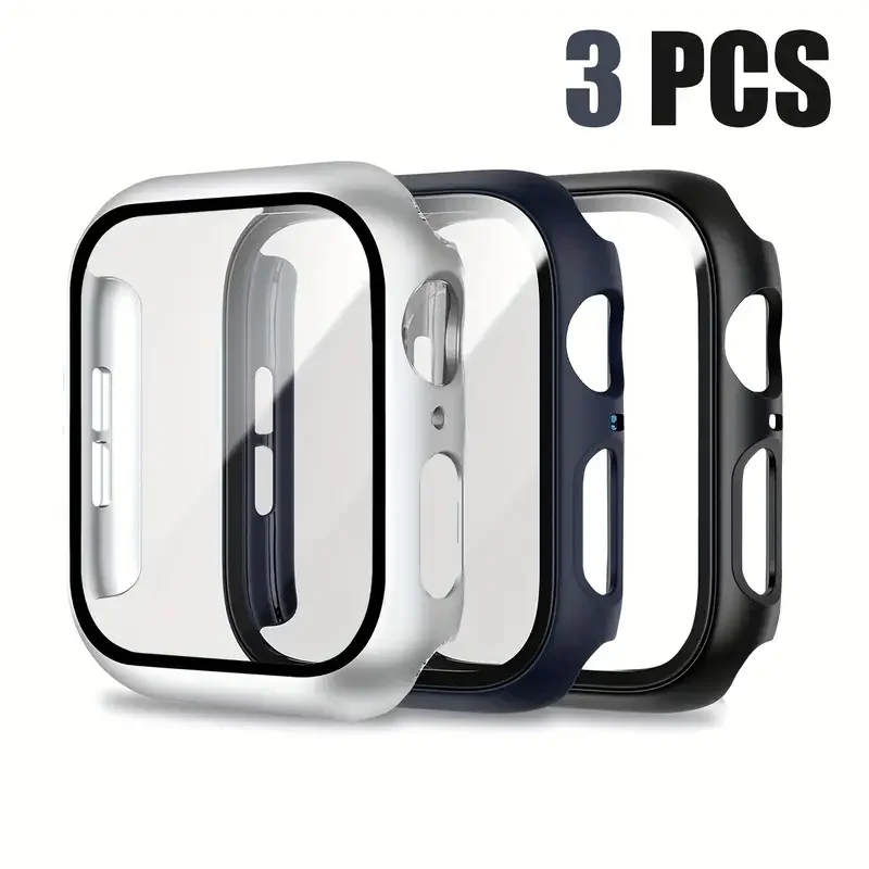 3 pacote capa de vidro temperado para apple watch protetor de tela caso 9 8 7 6 5 4 3 se 40mm 41mm 46mm 45mm 10 42mm 38mm acessórios