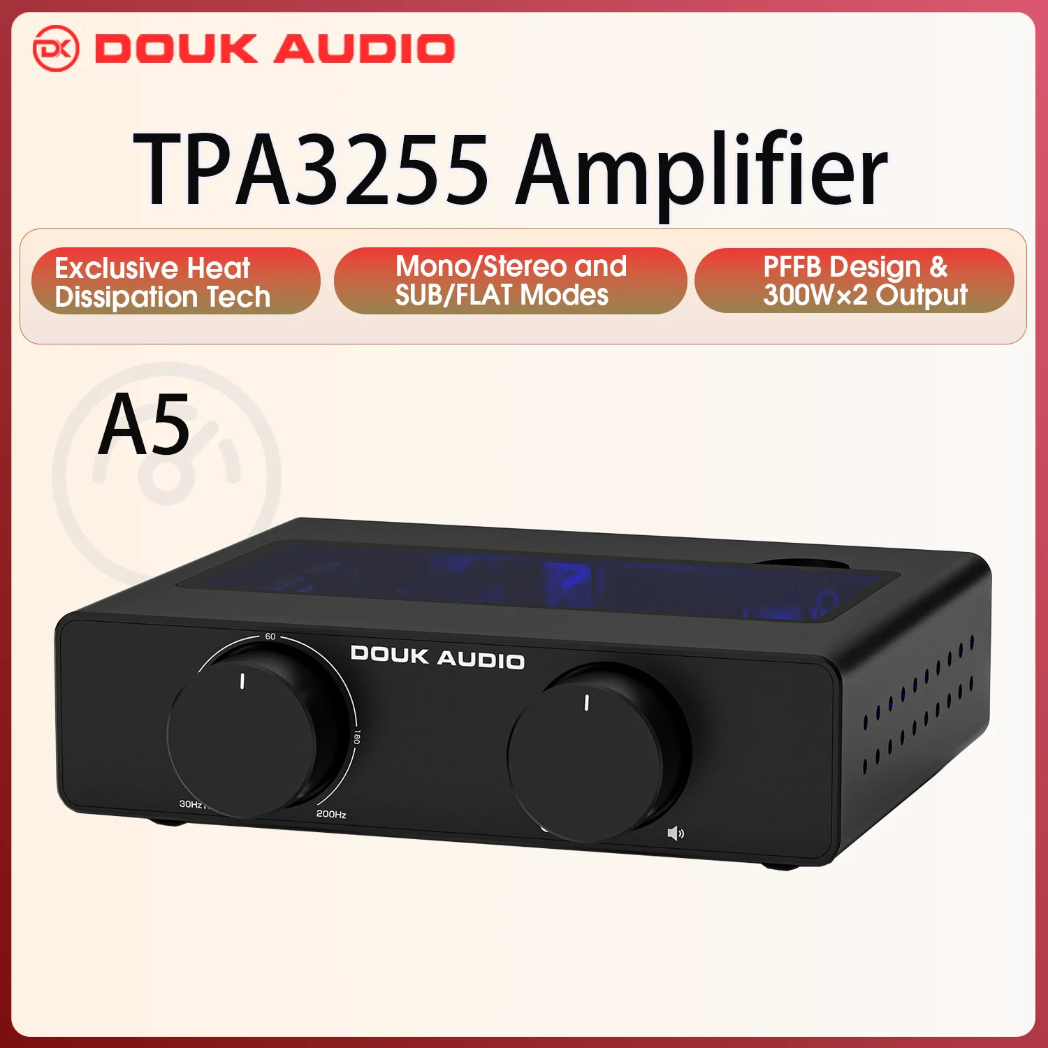Douk Audio A5 Mini TPA3255 Amplificador de potência digital HIFI 300W Classe D Amplificador de alto-falante estéreo doméstico