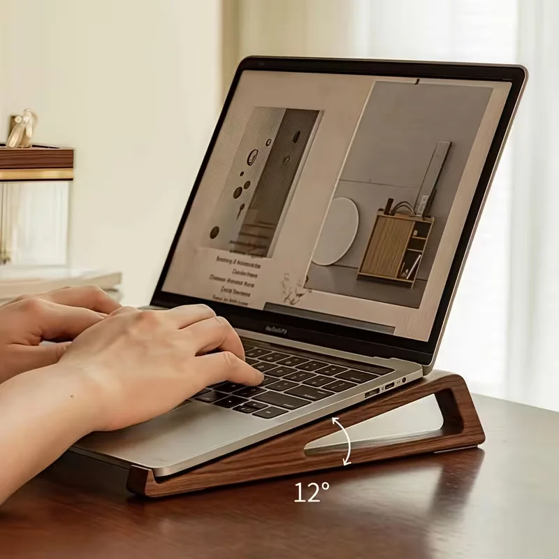 Suporte portátil dobrável para laptop de madeira - ergonômico 12 ° Ângulo ajustável, riser de mesa de bambu compacto para tablets e notebooks
