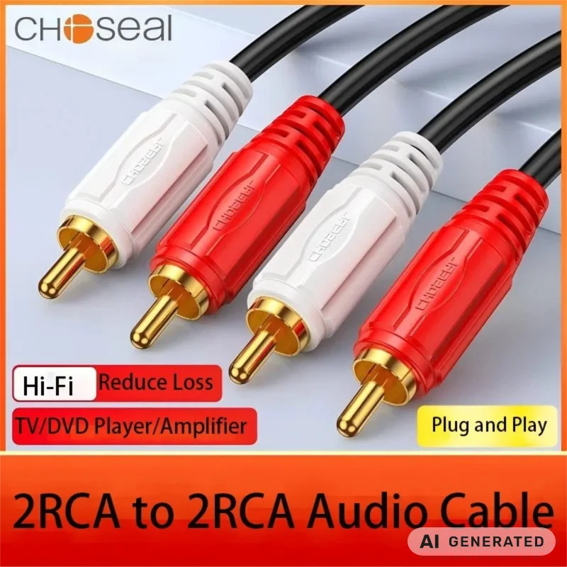 Cabo de Áudio 2RCA para 2RCA Macho para Macho, Cabo Estéreo para Subwoofer, Cabos RCA Banhados a Ouro para Home Theater, DVD e Amplificador